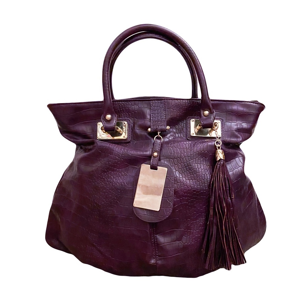 Aldo Purple Croc Embossed  Detachable Strap Purse Tassel